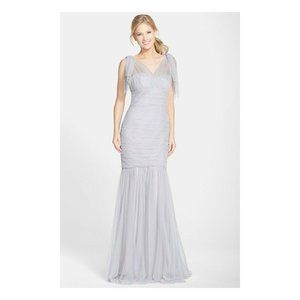 AMSALE Drape Shoulder Tulle Mermaid Gown Bridesmaid Wedding Pageant  DOVE